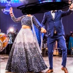 Heavy crystal studded navy blue lehenga